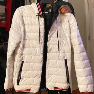 White shiny men’s puffer Calvin Klein jacket